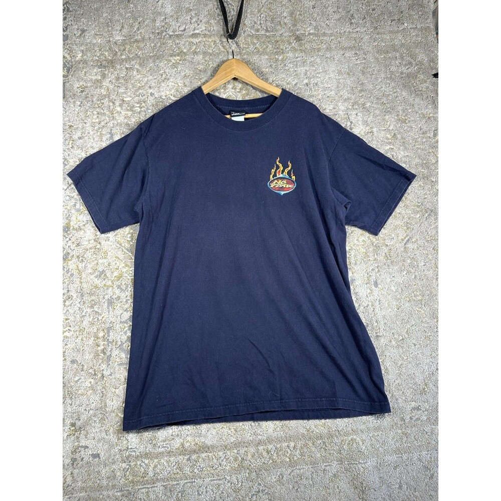 Vintage 90s No Fear Double Dragon Flame T-Shirt Navy Blue XL Made In USA